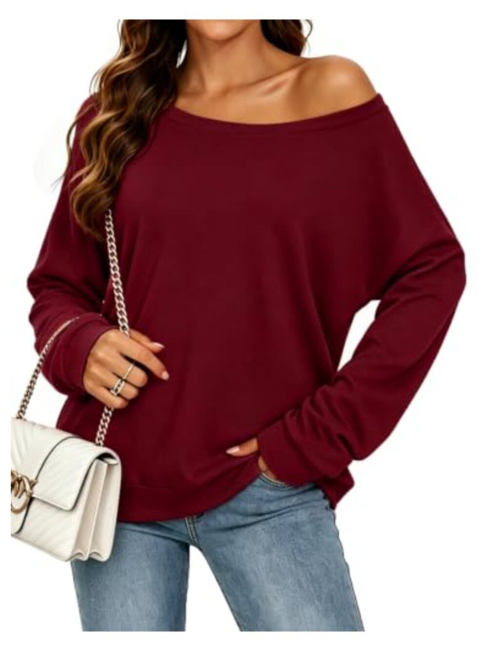 Off The Shoulder Sweatshirt Long Sleeve Oversized Tunic Pullover